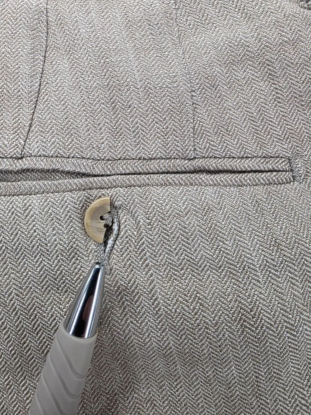 BENSOL Pants Mens 36x32 Beige Linen Slim Tapered Herringbone Dress Pants